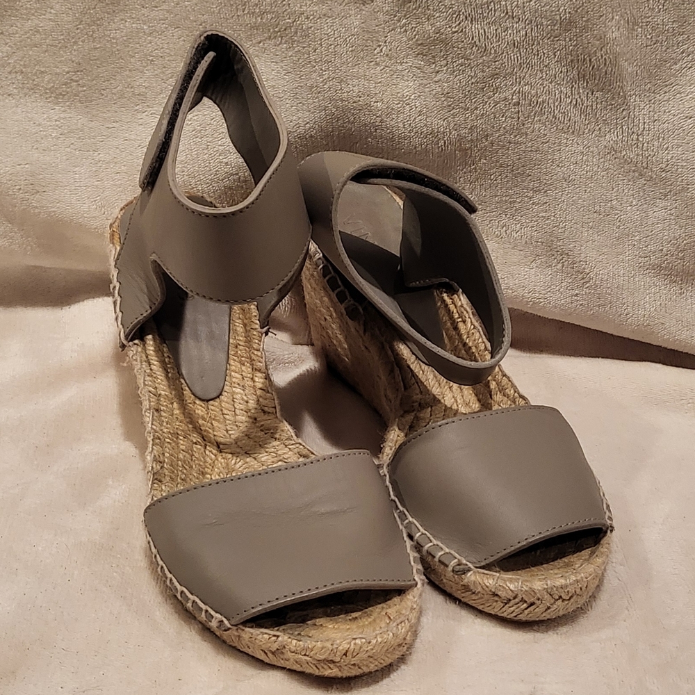 Vince Taupe Espadrille Wedge Sandals
